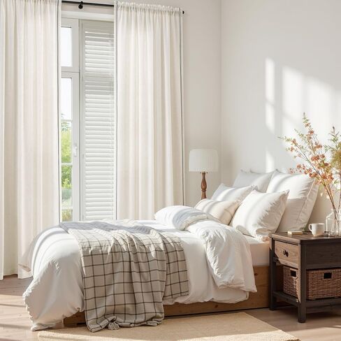 Linen Curtains 84 Inches Length 2 Panels for Living Room Bedroom Semi Sheer Light Filtering Privacy Rod Pocket Window Drapes with Black Trim Cream Natural Ivory Beige Modern Boho Farmhouse, 52x84 in Saudi Arabia