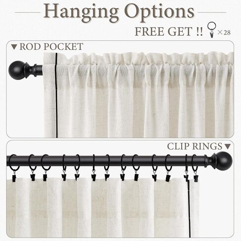 Linen Curtains 84 Inches Length 2 Panels for Living Room Bedroom Semi Sheer Light Filtering Privacy Rod Pocket Window Drapes with Black Trim Cream Natural Ivory Beige Modern Boho Farmhouse, 52x84 in Saudi Arabia