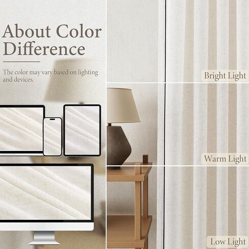 Linen Curtains 84 Inches Length 2 Panels for Living Room Bedroom Semi Sheer Light Filtering Privacy Rod Pocket Window Drapes with Black Trim Cream Natural Ivory Beige Modern Boho Farmhouse, 52x84 in Saudi Arabia