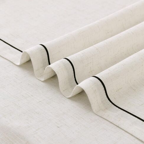 Linen Curtains 84 Inches Length 2 Panels for Living Room Bedroom Semi Sheer Light Filtering Privacy Rod Pocket Window Drapes with Black Trim Cream Natural Ivory Beige Modern Boho Farmhouse, 52x84 in Saudi Arabia