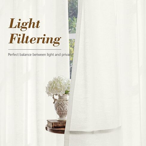 FMFUNCTEX Beige Semi Sheer Curtains for Bedroom, Floral Jacquard Voile Light Filtering Privacy Curtains 84 Inches Long for Living Room, Voile Light Filtering Privacy Window Drapes Rod Pocket 2 Panels in Kuwait