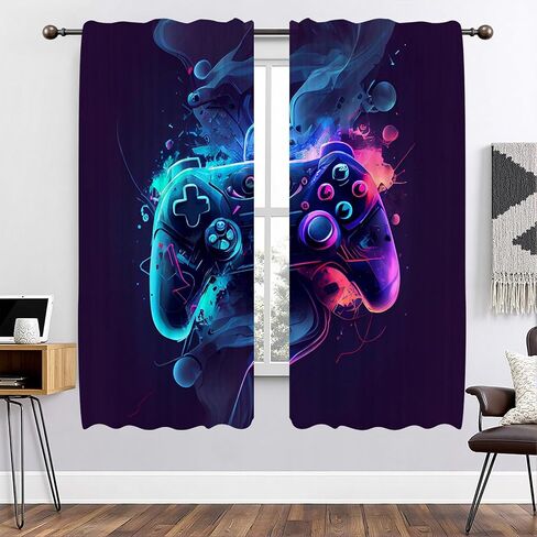 21x63 Inch Neon Gamepad Curtains Colorful Controller Start Play Design Window Treatments Bedroom Living Room Game Theme Party Scene Decoration Supplies Drapes 2 Panels Polyester in Kuwait