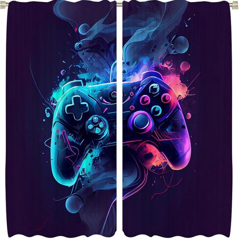 21x63 Inch Neon Gamepad Curtains Colorful Controller Start Play Design Window Treatments Bedroom Living Room Game Theme Party Scene Decoration Supplies Drapes 2 Panels Polyester in Kuwait