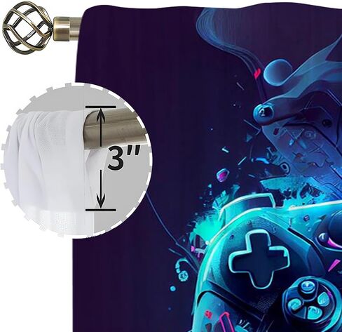 21x63 Inch Neon Gamepad Curtains Colorful Controller Start Play Design Window Treatments Bedroom Living Room Game Theme Party Scene Decoration Supplies Drapes 2 Panels Polyester in Kuwait