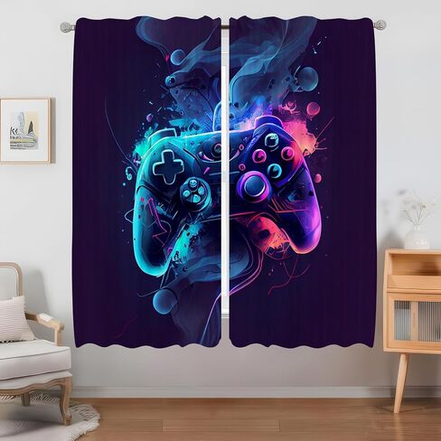 21x63 Inch Neon Gamepad Curtains Colorful Controller Start Play Design Window Treatments Bedroom Living Room Game Theme Party Scene Decoration Supplies Drapes 2 Panels Polyester in Kuwait