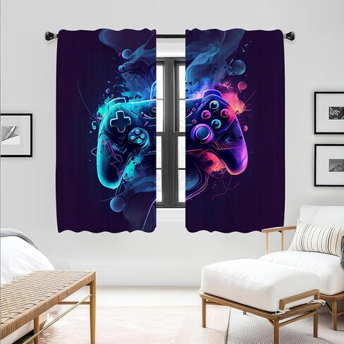 21x63 Inch Neon Gamepad Curtains Colorful Controller Start Play Design Window Treatments Bedroom Living Room Game Theme Party Scene Decoration Supplies Drapes 2 Panels Polyester in Kuwait