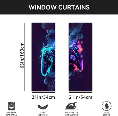 21x63 Inch Neon Gamepad Curtains Colorful Controller Start Play Design Window Treatments Bedroom Living Room Game Theme Party Scene Decoration Supplies Drapes 2 Panels Polyester in Kuwait