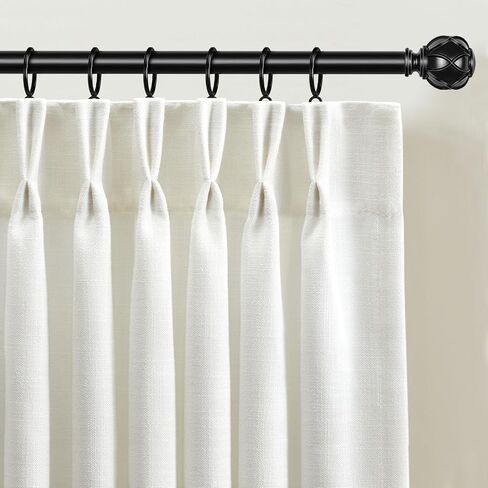 Pinch Pleated Linen Light Filtering Curtains 84 Inch Length, 2 Panels Textured Boho Neutral Drapes for Living Room Bedroom Back Tab Window Curtains with Hooks, White in Saudi Arabia