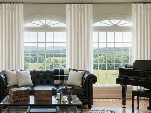 Pinch Pleated Linen Light Filtering Curtains 84 Inch Length, 2 Panels Textured Boho Neutral Drapes for Living Room Bedroom Back Tab Window Curtains with Hooks, White in Saudi Arabia
