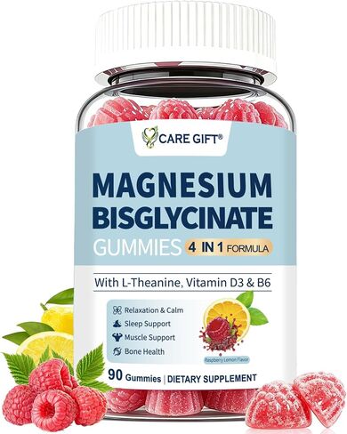 Magnesium Bisglycinate Gummies 400mg Chelated Magnesium with Vitamin D3 B6 and L-Theanine Sleep Support Calm, Muscle Relaxation Bone Health, 90 Gummies| 45 Day Supply, Lemon Raspberry Flavor in Saudi Arabia