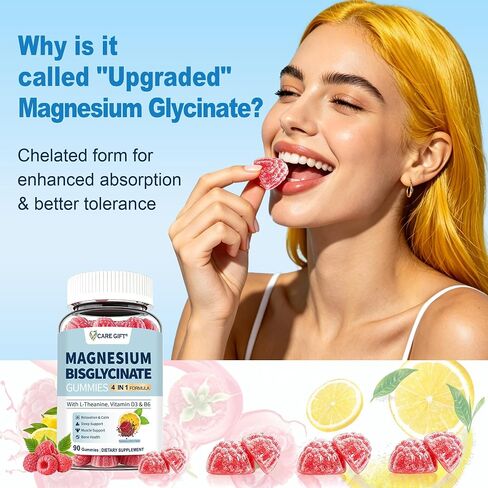 Magnesium Bisglycinate Gummies 400mg Chelated Magnesium with Vitamin D3 B6 and L-Theanine Sleep Support Calm, Muscle Relaxation Bone Health, 90 Gummies| 45 Day Supply, Lemon Raspberry Flavor in Saudi Arabia