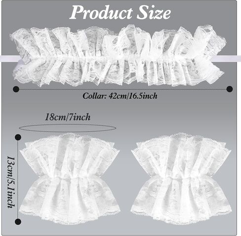 XEPST Lace Neck Ruffle Collar and Wrist Cuffs Set, Victorian Layered Neck Ruffle Collar For Fancy Dress Renaissance Clown Costume Accessories - White in Kuwait