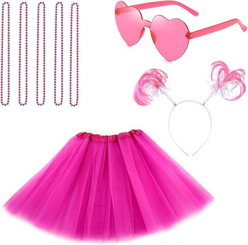 80s Tutu Costume Set for Women, Tulle Skirts Ponytail Headband Heart Sunglasses Necklaces Halloween in Saudi Arabia