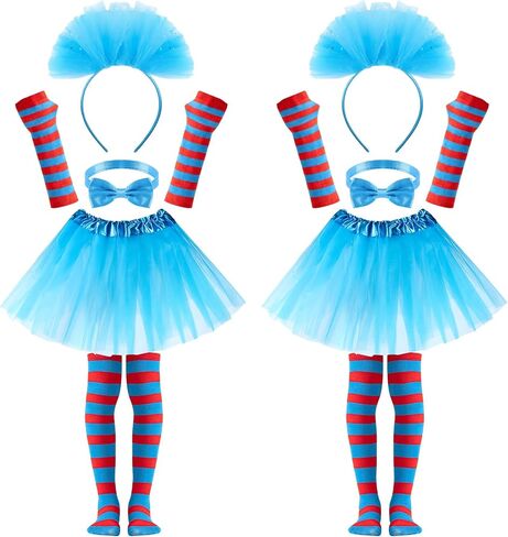 10 Pcs World Book Day Thing Costume Accessories, 2 Sets Blue Furry Headbands Tutu Bowtie Gloves and Tights for Reading Week Role-Playing Themed Parties in Saudi Arabia