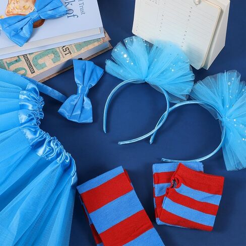 10 Pcs World Book Day Thing Costume Accessories, 2 Sets Blue Furry Headbands Tutu Bowtie Gloves and Tights for Reading Week Role-Playing Themed Parties in Saudi Arabia