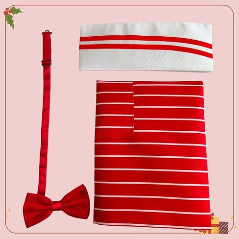 Waiter Costume Kit, 3 Pcs 1950s Soda Jerk Costume Kit Red and White Striped Apron with 2 Pockets Chef Hat Red Bow Ties Adjustable for Adult Costume Cosplay Party in Saudi Arabia
