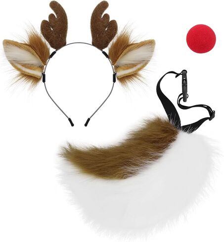 SMILETERNITY Faux Fur Tail Ears Headband and Red Nose Costume Accessory Set in Saudi Arabia