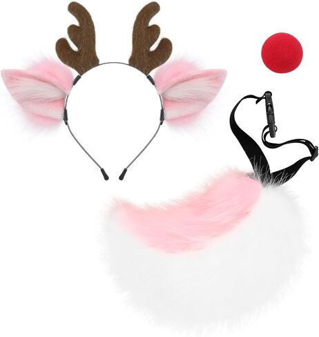 SMILETERNITY Faux Fur Tail Ears Headband and Red Nose Costume Accessory Set in Saudi Arabia