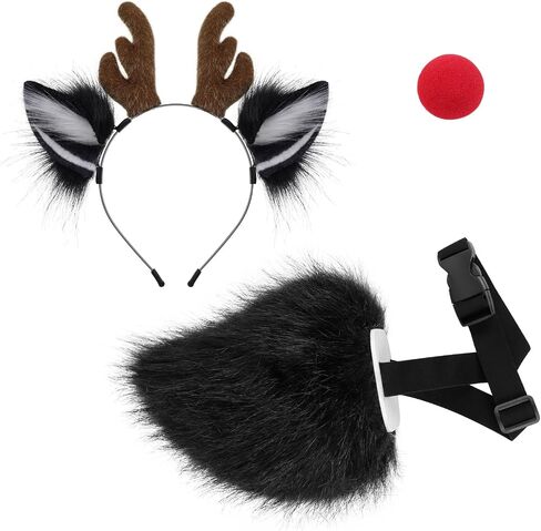 SMILETERNITY Faux Fur Tail Ears Headband and Red Nose Costume Accessory Set in Saudi Arabia