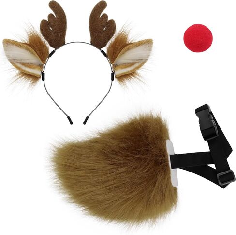 SMILETERNITY Faux Fur Tail Ears Headband and Red Nose Costume Accessory Set in Saudi Arabia