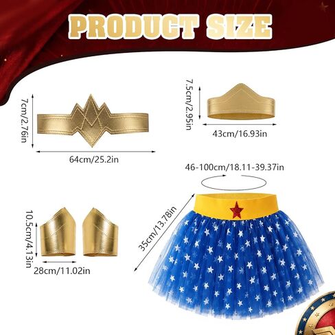 5PCS Halloween Costumes for Women Adult, Movie Costumes with Gold Tiara, Wrist Guards, Bracelets, Blue-Star Print Miniskirt in Saudi Arabia