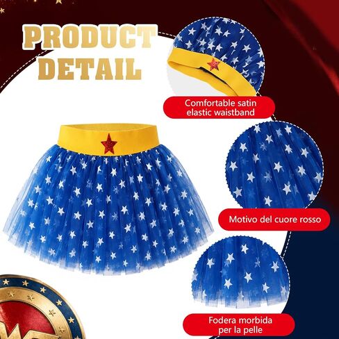 5PCS Halloween Costumes for Women Adult, Movie Costumes with Gold Tiara, Wrist Guards, Bracelets, Blue-Star Print Miniskirt in Saudi Arabia