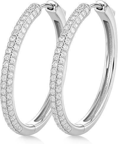 RINEY&KY 30MM Moissanite Earrings Moissanite Hoop Earrings for Women 18K White Gold Plated Lab Created Diamond Hoops Round Iced Out 3Rows Thin Lightweight Large Sliver S925 Hoops 1.46CT VVS1 D Certified in Saudi Arabia