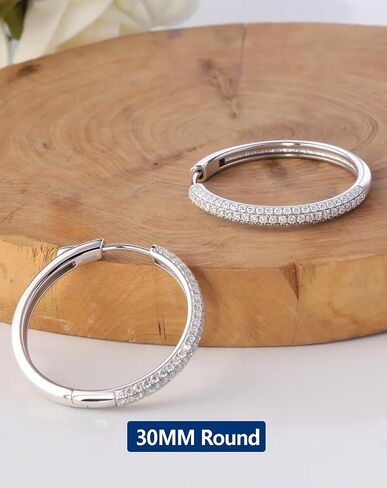 RINEY&KY 30MM Moissanite Earrings Moissanite Hoop Earrings for Women 18K White Gold Plated Lab Created Diamond Hoops Round Iced Out 3Rows Thin Lightweight Large Sliver S925 Hoops 1.46CT VVS1 D Certified in Saudi Arabia