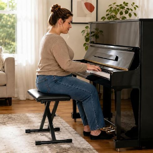AODSK Keyboard Bench X-Style Cushion Padded,Piano Bench Adjustable Collapsible Stool Chair Seat,Flame Retardant Cotton,Non-Skid Design in Saudi Arabia