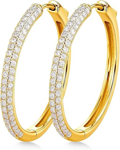 RINEY&KY 30MM Moissanite Earrings Moissanite Hoop Earrings for Women 18K White Gold Plated Lab Created Diamond Hoops Round Iced Out 3Rows Thin Lightweight Large Sliver S925 Hoops 1.46CT VVS1 D Certified in Saudi Arabia