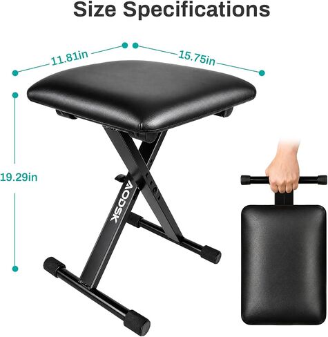 AODSK Keyboard Bench X-Style Cushion Padded,Piano Bench Adjustable Collapsible Stool Chair Seat,Flame Retardant Cotton,Non-Skid Design in Saudi Arabia