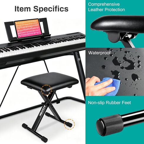 AODSK Keyboard Bench X-Style Cushion Padded,Piano Bench Adjustable Collapsible Stool Chair Seat,Flame Retardant Cotton,Non-Skid Design in Saudi Arabia