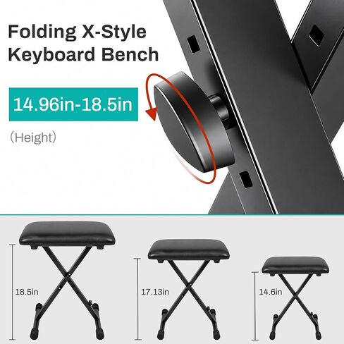AODSK Keyboard Bench X-Style Cushion Padded,Piano Bench Adjustable Collapsible Stool Chair Seat,Flame Retardant Cotton,Non-Skid Design in Saudi Arabia