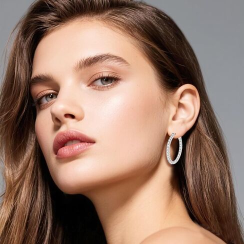 Moissanite Hoop Earrings,2.88ct D Color Brilliant Round Cut Lock Hoop Earrings S925 Sterling Silver Huggie Earring for Women Men in Saudi Arabia