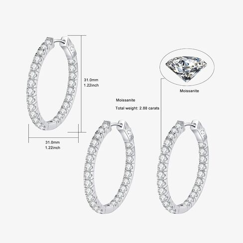 Moissanite Hoop Earrings,2.88ct D Color Brilliant Round Cut Lock Hoop Earrings S925 Sterling Silver Huggie Earring for Women Men in Saudi Arabia