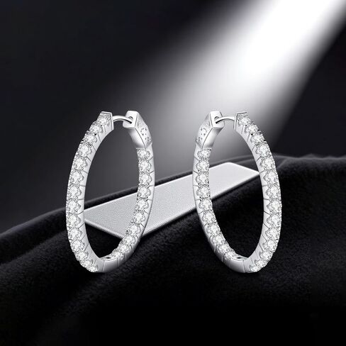 Moissanite Hoop Earrings,2.88ct D Color Brilliant Round Cut Lock Hoop Earrings S925 Sterling Silver Huggie Earring for Women Men in Saudi Arabia
