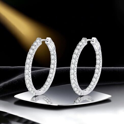 Moissanite Hoop Earrings,2.88ct D Color Brilliant Round Cut Lock Hoop Earrings S925 Sterling Silver Huggie Earring for Women Men in Saudi Arabia