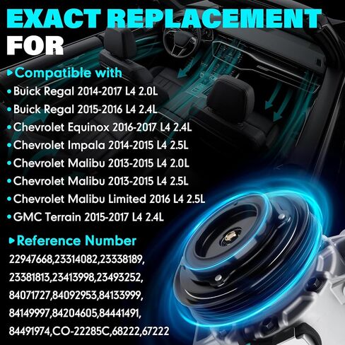 22947668 مجموعة ضاغط AC مع القابض لـ Chevy Expenox 2016-2017 ، Malibu 2013-2016 ، Impala 2014-2015 ، GMC Terrain 2015-2017 ، Buick Regal 2014-2017 | يناسب 2.0L 2.4L 2.5L محركات | Rebalces OEM CO22285C in Kuwait