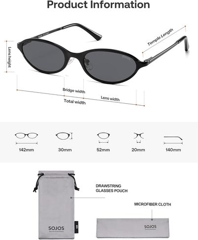 SOJOS Small Trendy Oval Cat Eye Polarized Sunglasses for Women, Chic Y2k Retro 80s 90s Slim Narrow Petite Sunnies SJ1287N in Kuwait