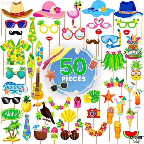 KatchOn، دعامات كشك الصور الاستوائية في هاواي - عبوة من 50 قطعة | ديكورات حفلات لوا | دعائم Luau Photo Booth لديكورات حفلات هاواي | لوا صور الدعائم، هاواي لوا عيد الميلاد صور Propa in Kuwait