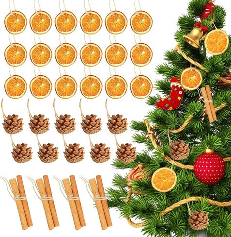 31 Pcs Christmas Ornaments Set, Natural Dried Orange Slices, Cinnamon Sticks and Pinecones, Pre-Tied Jute for Xmas Tree Hanging Decor, Rustic Holiday DIY Crafts in Saudi Arabia