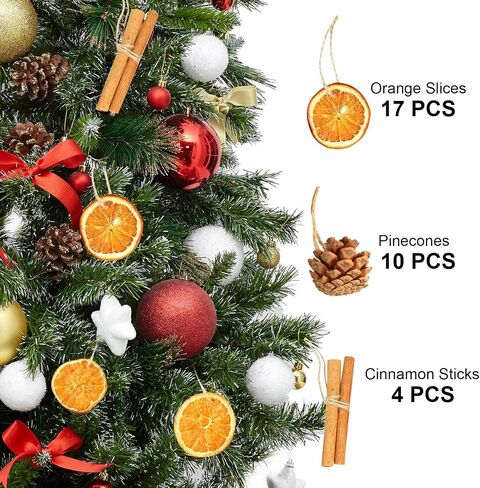 31 Pcs Christmas Ornaments Set, Natural Dried Orange Slices, Cinnamon Sticks and Pinecones, Pre-Tied Jute for Xmas Tree Hanging Decor, Rustic Holiday DIY Crafts in Saudi Arabia