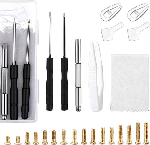 Eyeglass Repair Tool Kit with Screws, Eye Glass Repair Kit with Gold Eyeglass Screws, Nose Pads, Small Screwdriver, Tweezers, Glasses Fixing Kits for Glasses Sunglasses Watch Clock Repairs in Saudi Arabia