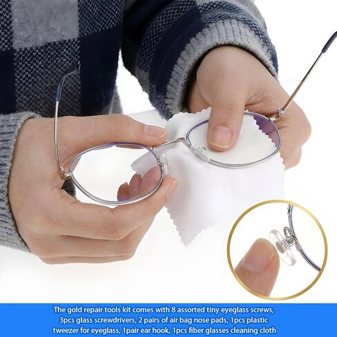 Eyeglass Repair Tool Kit with Screws, Eye Glass Repair Kit with Gold Eyeglass Screws, Nose Pads, Small Screwdriver, Tweezers, Glasses Fixing Kits for Glasses Sunglasses Watch Clock Repairs in Saudi Arabia