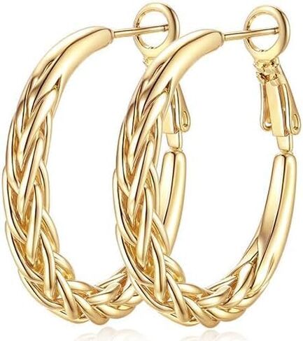 14K Gold Hoop Earrings for Women Weave Design Gold Hoop Earrings Classic & Timeless Earrings Women Everyday Mother’s Day Gifts in Saudi Arabia