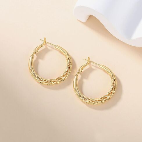 14K Gold Hoop Earrings for Women Weave Design Gold Hoop Earrings Classic & Timeless Earrings Women Everyday Mother’s Day Gifts in Kuwait