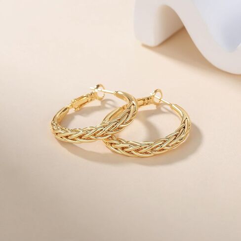 14K Gold Hoop Earrings for Women Weave Design Gold Hoop Earrings Classic & Timeless Earrings Women Everyday Mother’s Day Gifts in Kuwait