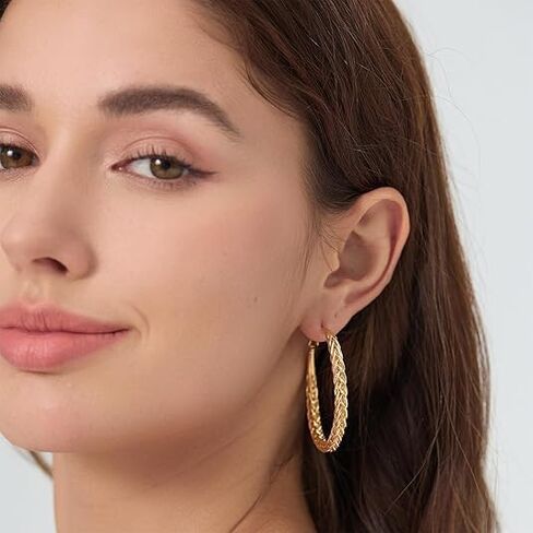 14K Gold Hoop Earrings for Women Weave Design Gold Hoop Earrings Classic & Timeless Earrings Women Everyday Mother’s Day Gifts in Kuwait