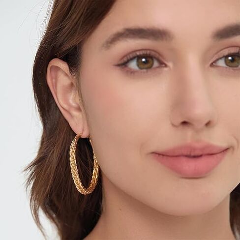 14K Gold Hoop Earrings for Women Weave Design Gold Hoop Earrings Classic & Timeless Earrings Women Everyday Mother’s Day Gifts in Kuwait
