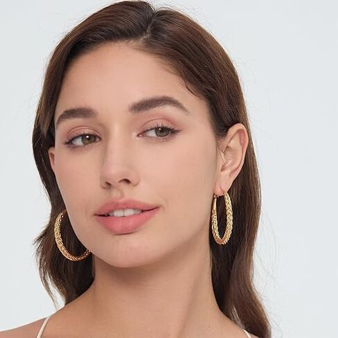 14K Gold Hoop Earrings for Women Weave Design Gold Hoop Earrings Classic & Timeless Earrings Women Everyday Mother’s Day Gifts in Kuwait